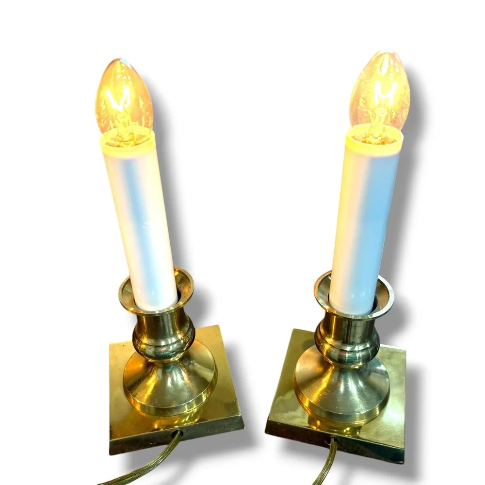 Vintage Brass Electric Window‎ Candles Set of 4 Square Base Holiday Decor Taiwan
